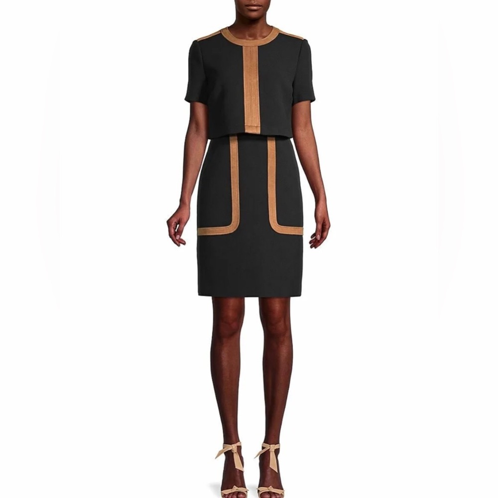 Toccin Chic Faux Suede Sheath Black and Tan Dress